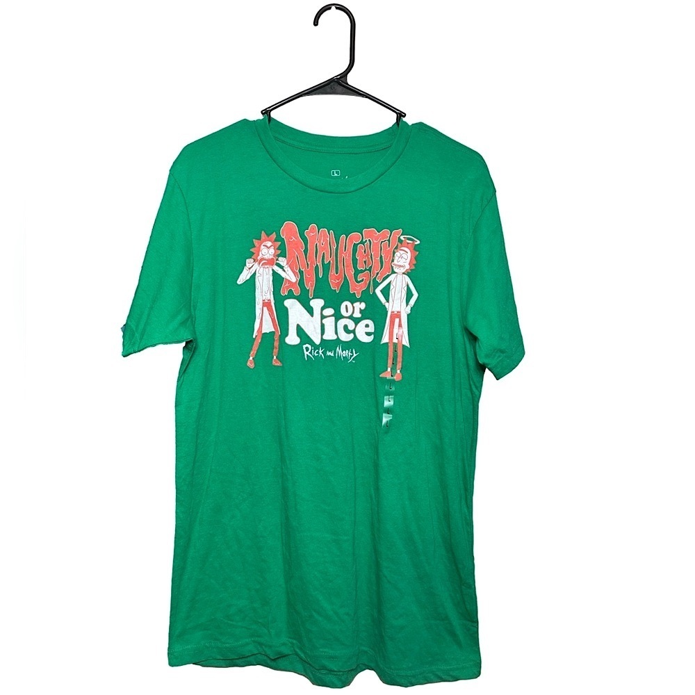 ADULT SWIM Rick and Morty Green “Naughty or Nice” Christmas T-Shirt